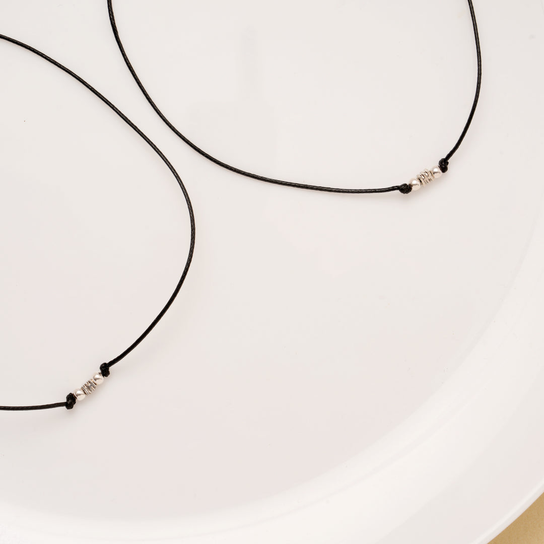 Tiny Charm Black Thread Silver Anklets