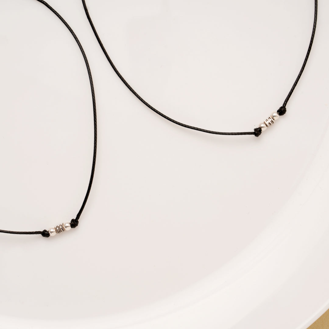 Minimalist Black Thread Silver Anklets