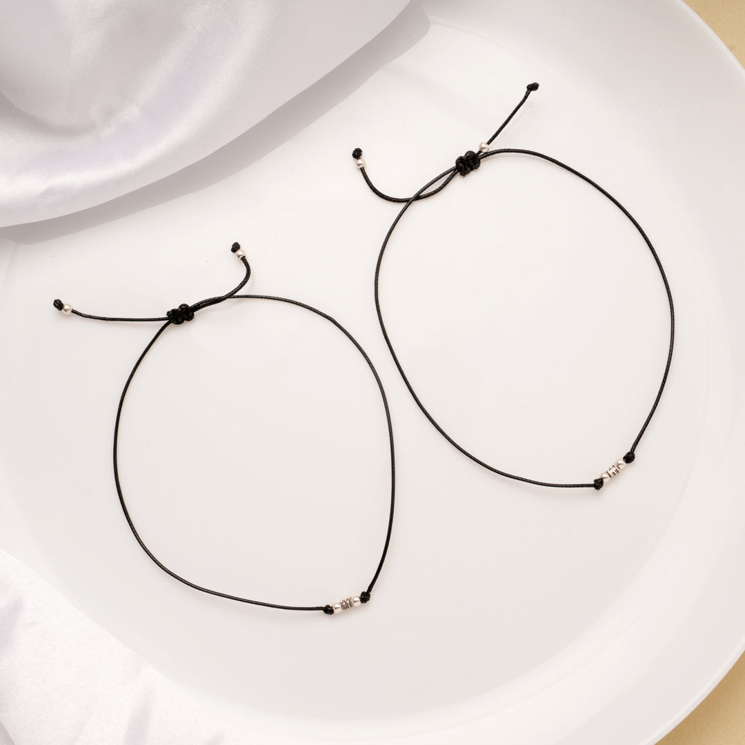 Minimalist Black Thread Silver Anklets
