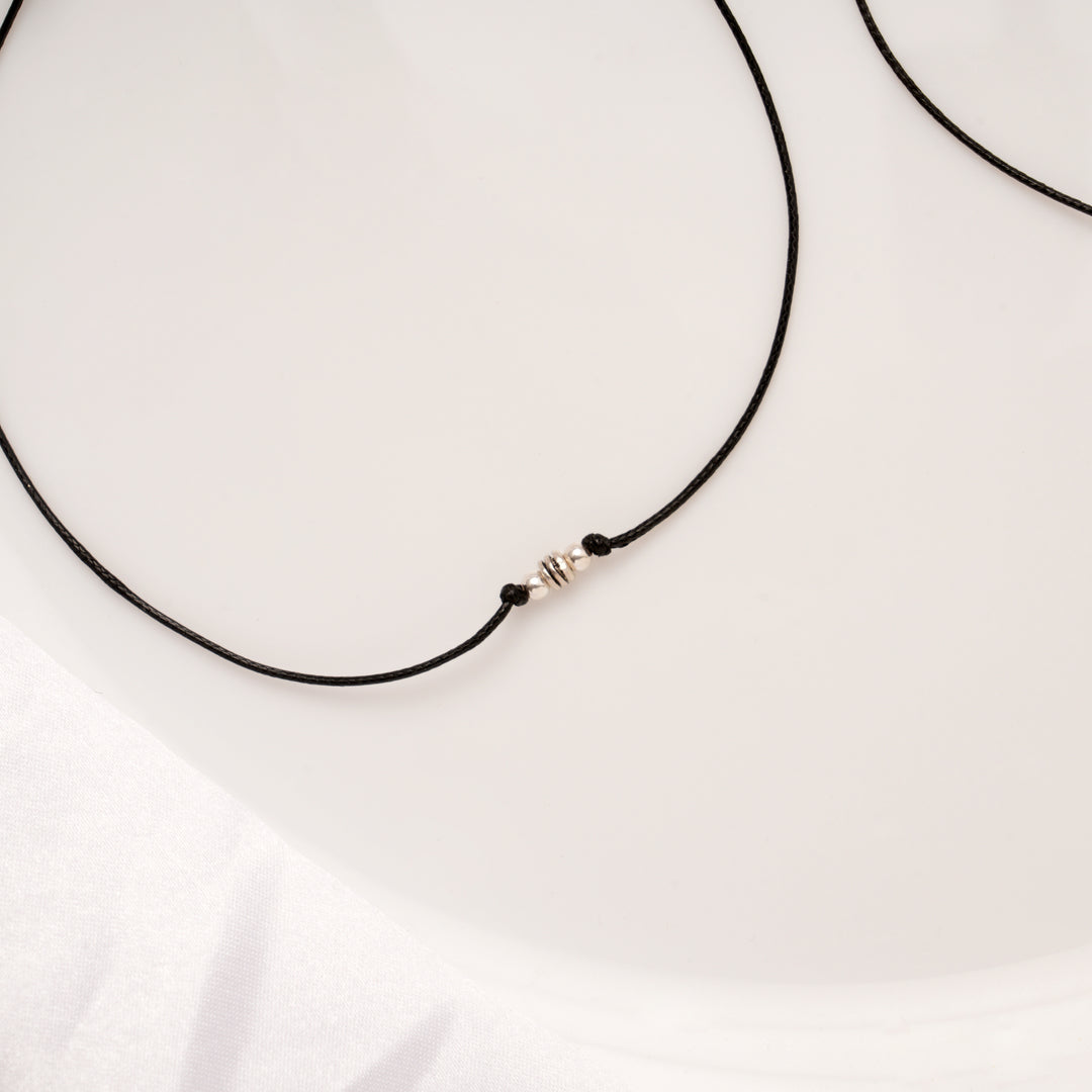 Little Charm Black Thread Silver Anklets