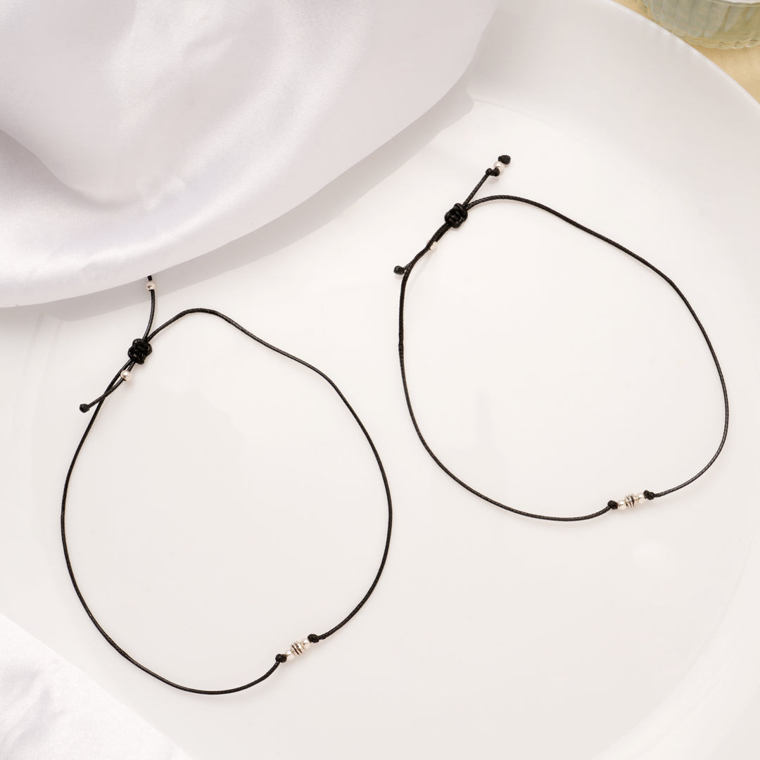Little Charm Black Thread Silver Anklets
