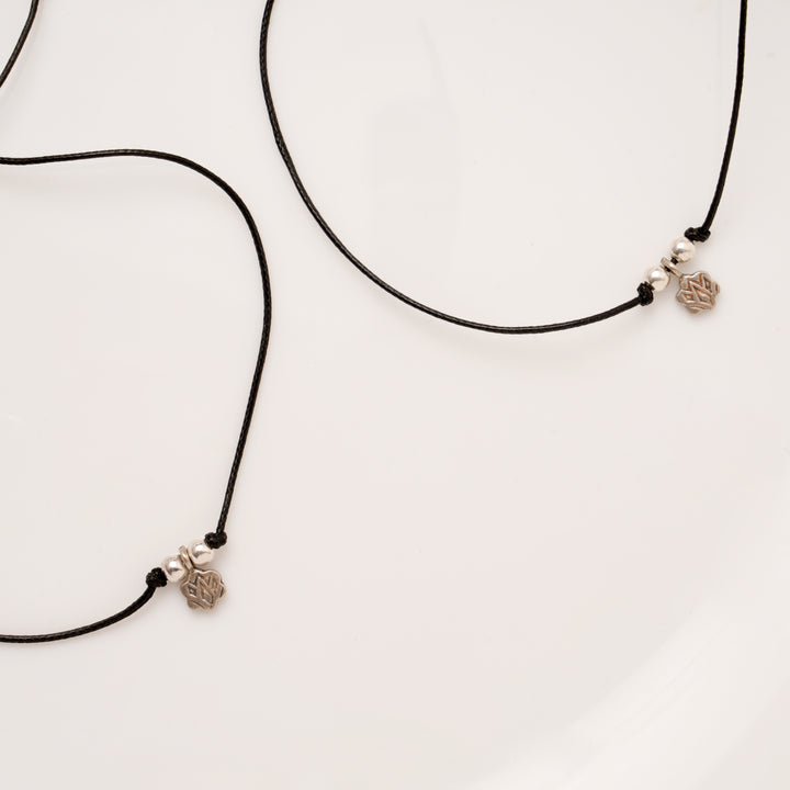 Clover Flower Black Thread Silver Anklets
