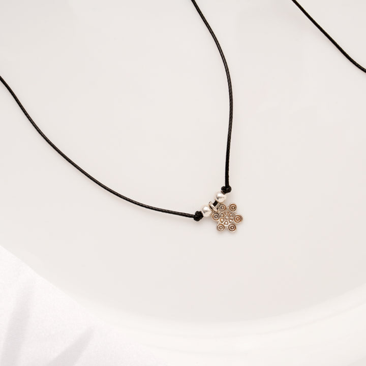 Snowflake Flower Black Thread Silver Anklets