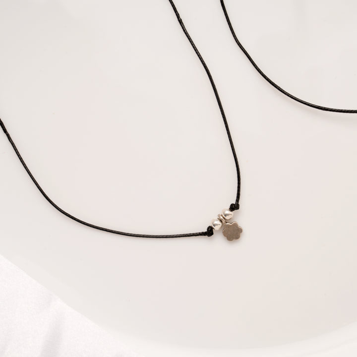 Silver Star Floral Black Thread Anklets