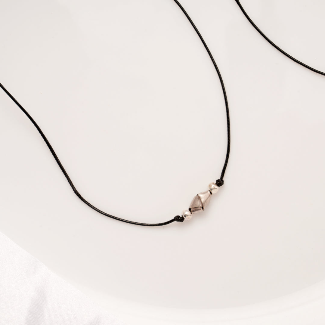 Geometric Charm Black Thread Silver Anklets