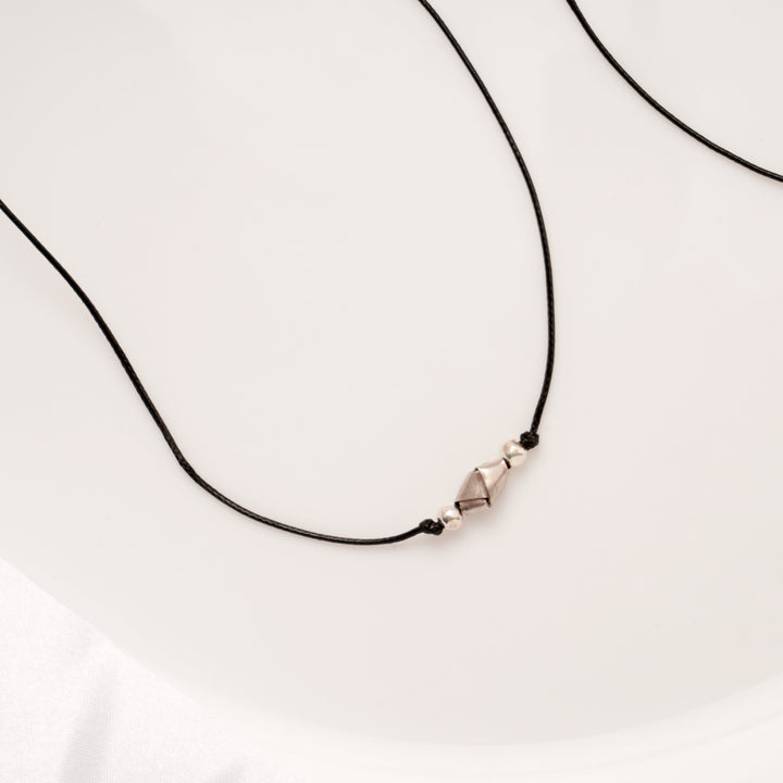 Geometric Charm Black Thread Silver Anklets