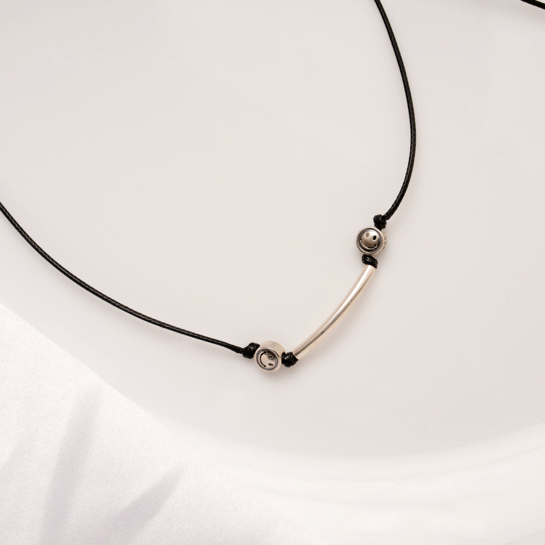 Minimalist Black Thread Emoji Silver Anklets