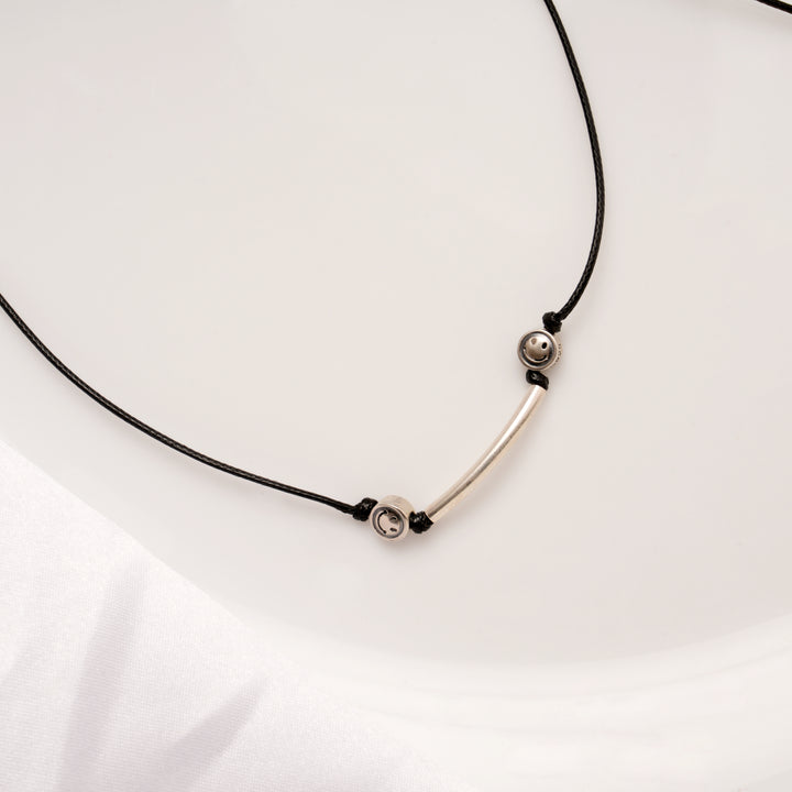 Minimalist Black Thread Emoji Silver Anklets