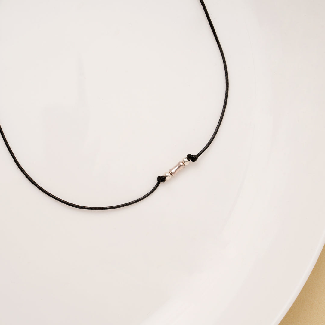 Little Pipe Beaded Black Thread Silver Anklets