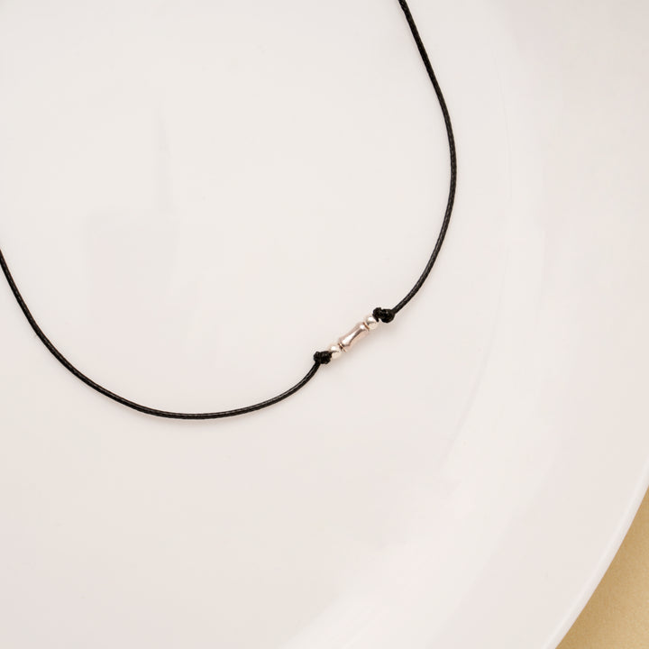 Little Pipe Beaded Black Thread Silver Anklets