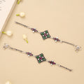 Square Floral Paisley Charm Silver Anklet