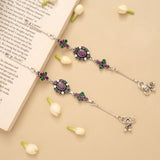 Circle Flower Ruby Emerald Silver Anklet