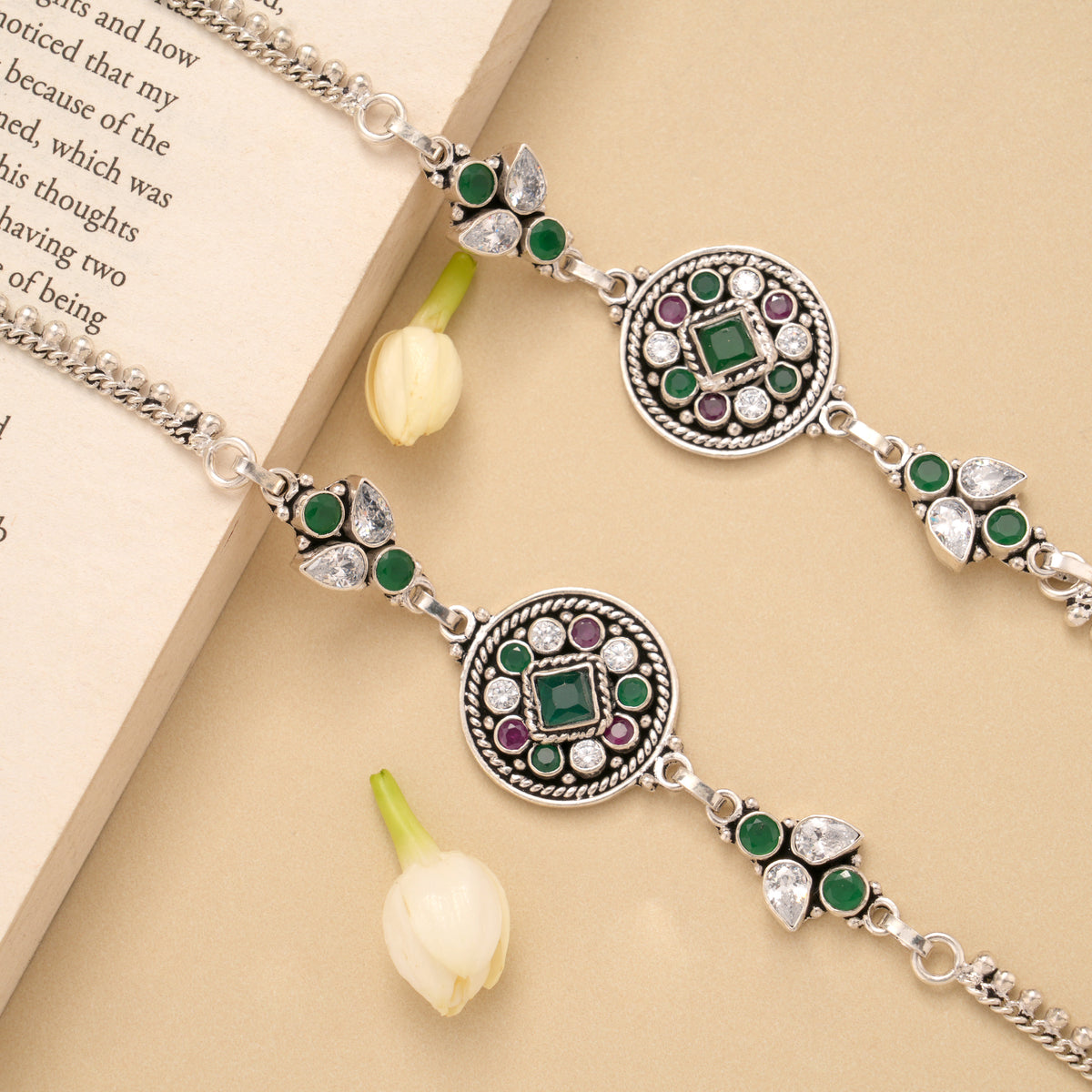 Antique Circle Flower Silver Anklet