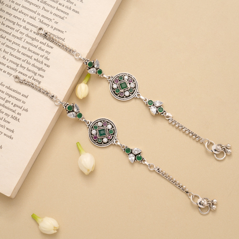 Antique Circle Flower Silver Anklet