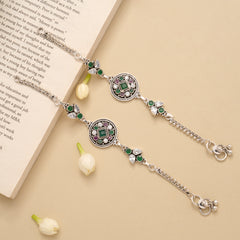 Antique Circle Flower Silver Anklet