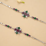 Elegant Floral Ruby Emerald Silver Baby Anklet