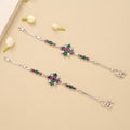 Elegant Floral Ruby Emerald Silver Baby Anklet