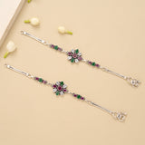 Elegant Floral Ruby Emerald Silver Baby Anklet