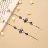 Square Flower Ruby Emerald Silver Anklet