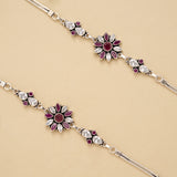 Radiant Ruby Floral Silver Anklet