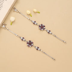 Radiant Ruby Floral Silver Anklet