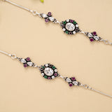 Oval Ruby Emerald White Stone Silver Anklet