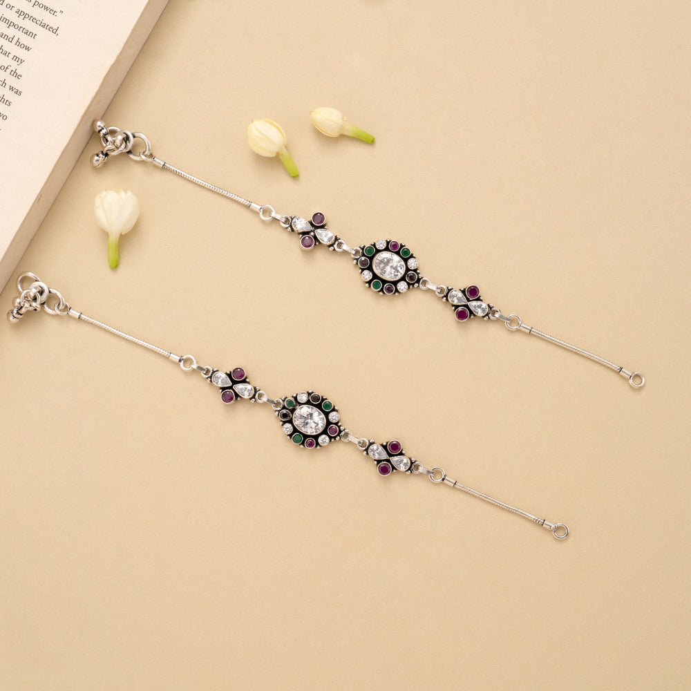 Oval Ruby Emerald White Stone Silver Anklet