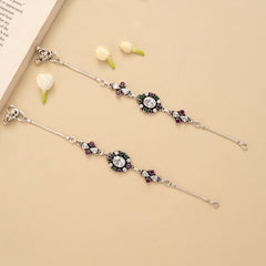 Oval Ruby Emerald White Stone Silver Anklet