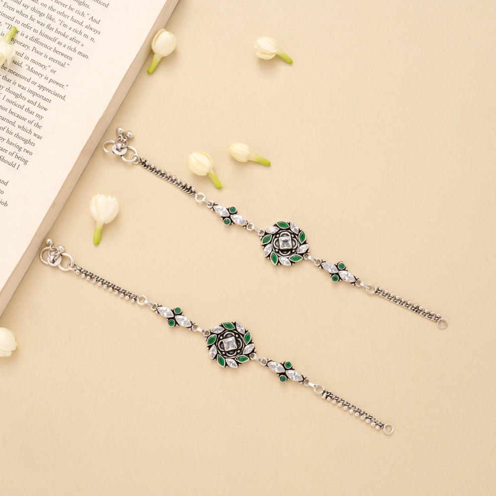 Spiral Circle Emerald White Stone Silver Anklet