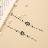 Spiral Circle Emerald White Stone Silver Anklet