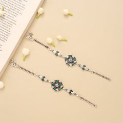 Spiral Circle Emerald White Stone Silver Anklet