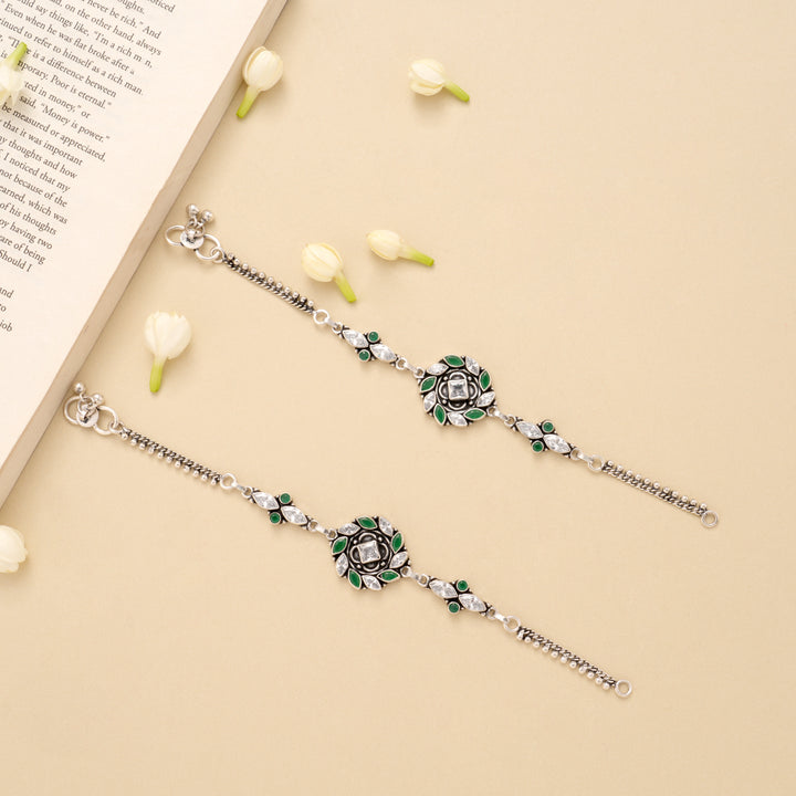 Spiral Circle Emerald White Stone Silver Anklet