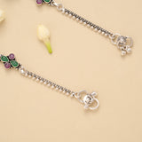 Blossom Flower Pattern Emerald Silver Anklet