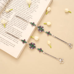 Blossom Flower Pattern Emerald Silver Anklet