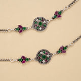 Antique Circle Pattern Emerald Silver Anklet