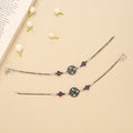 Antique Circle Pattern Emerald Silver Anklet