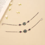 Antique Circle Pattern Emerald Silver Anklet
