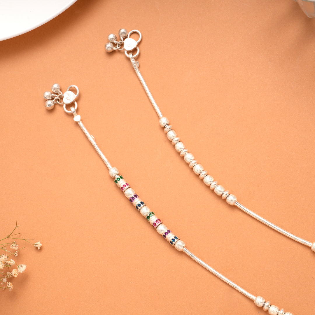 Modern Multi Ball Design Silver Anklet
