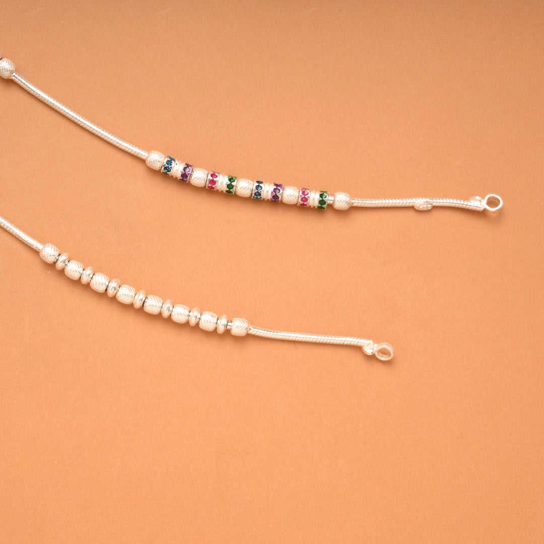 Modern Multi Ball Design Silver Anklet