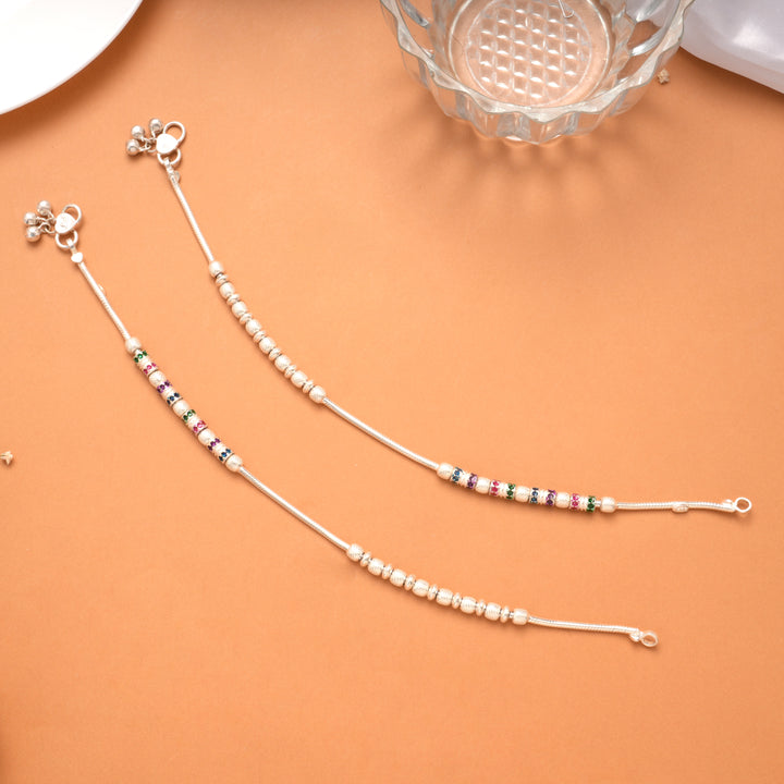 Modern Multi Ball Design Silver Anklet