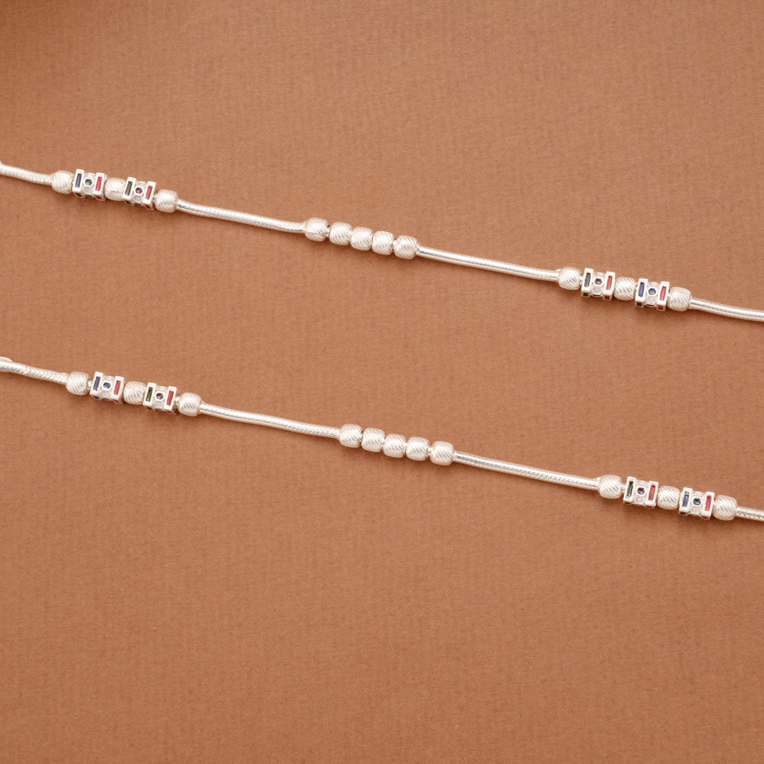 Minimalist Silver Square Beaded Anklets