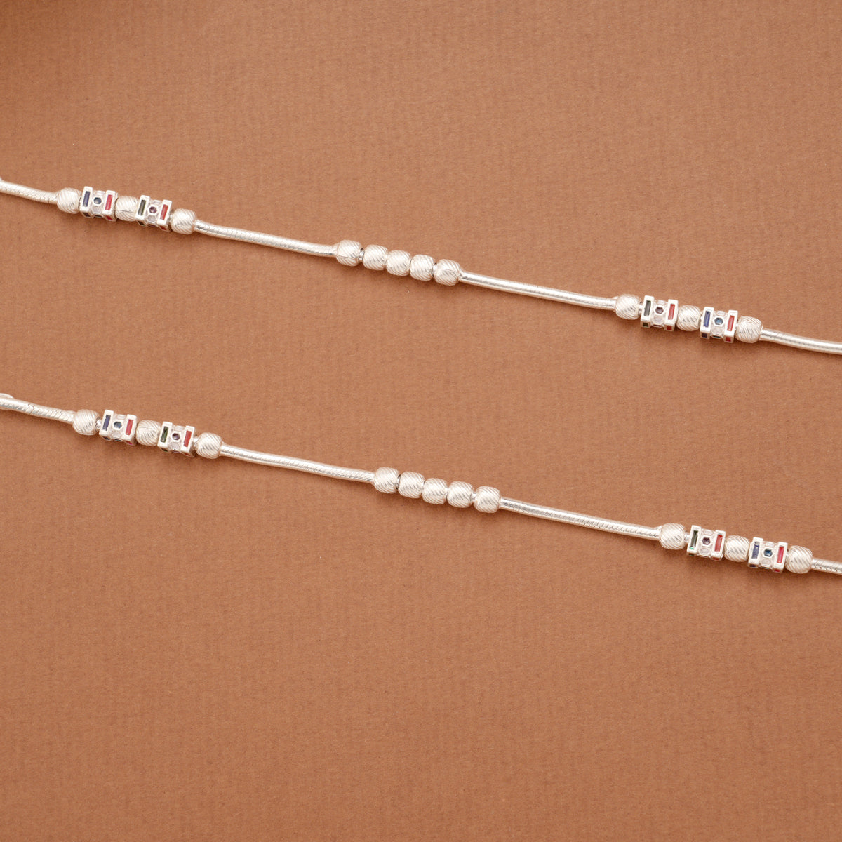Minimalist Silver Square Beaded Anklets