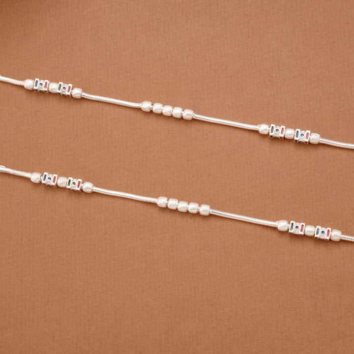 Minimalist Silver Square Beaded Anklets