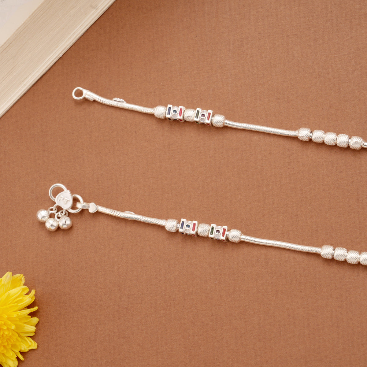 Minimalist Silver Square Beaded Anklets