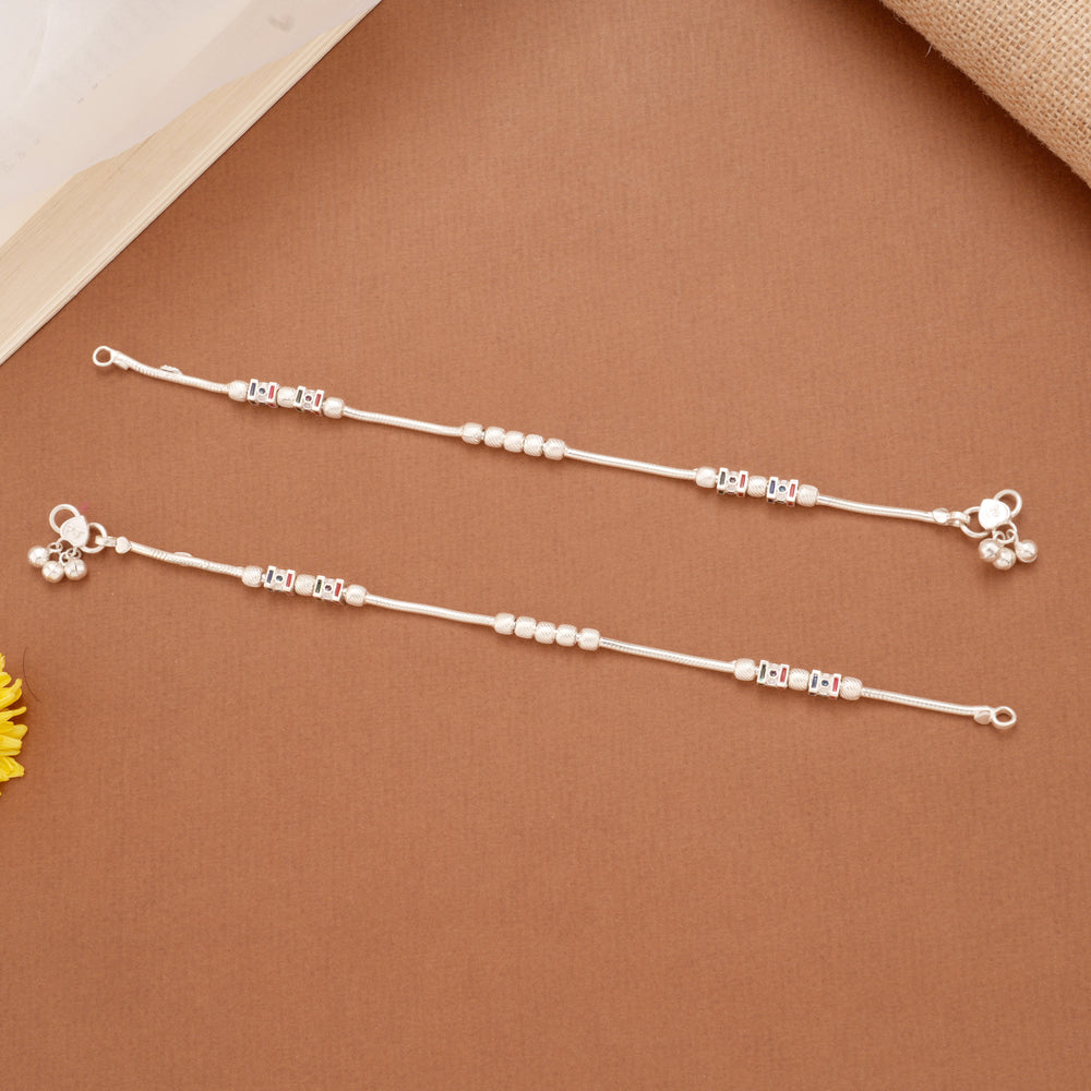 Minimalist Silver Square Beaded Anklets