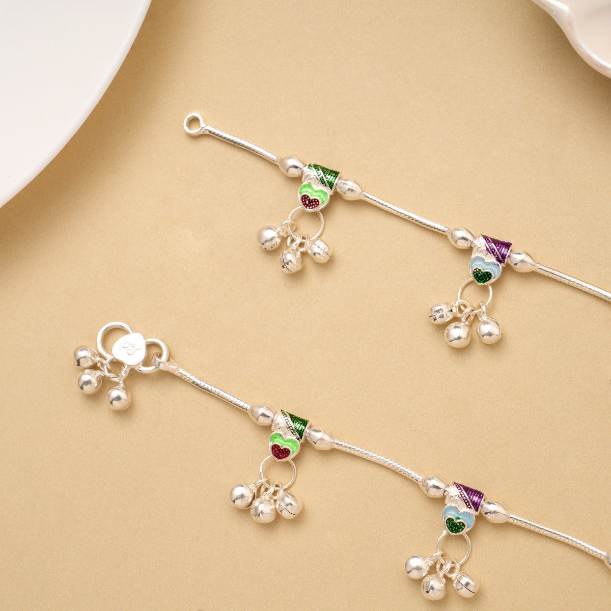 Vibrant Colour Enamel Drops Silver Baby Anklet