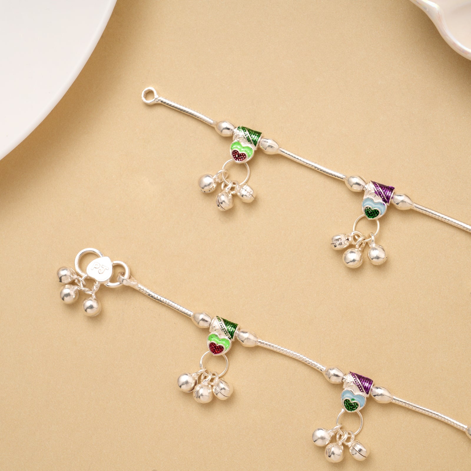 Vibrant Colour Enamel Drops Silver Baby Anklet