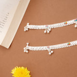 Colourful Floral Enamel Design Silver Anklets
