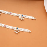 Elegant Enamel Flower Design Silver Anklets