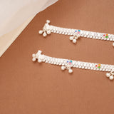 Elegant Multicolour Enamel Flower Silver Anklets